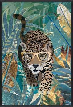 Plakat Curious Jaguar in the gold and green jungle