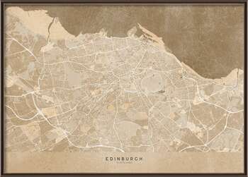 Plakat Map of Edinburgh (Scotland) in sepia vintage style