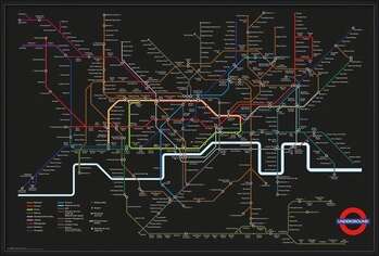 Oprawiony plakat Transport For London - Black Map + UHB