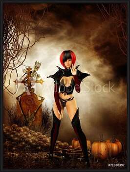 Oprawiony plakat Goth girl in cemetary on halloween night